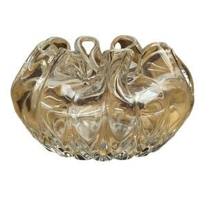 Retro Pleated Ruffled Art Glass Dish Vase Clear Collector Unique Vintage Whimsy